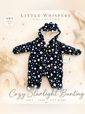 Quiltex Star Fleece Bunting 3-6M NWT Hooded Baby Snowsuit Navy